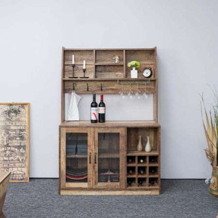 Gabinete de vino de PB con puerta de vidrio de chapa de madera recuperada - Gabinete de vino de PB con puerta de vidrio de chapa de madera recuperada